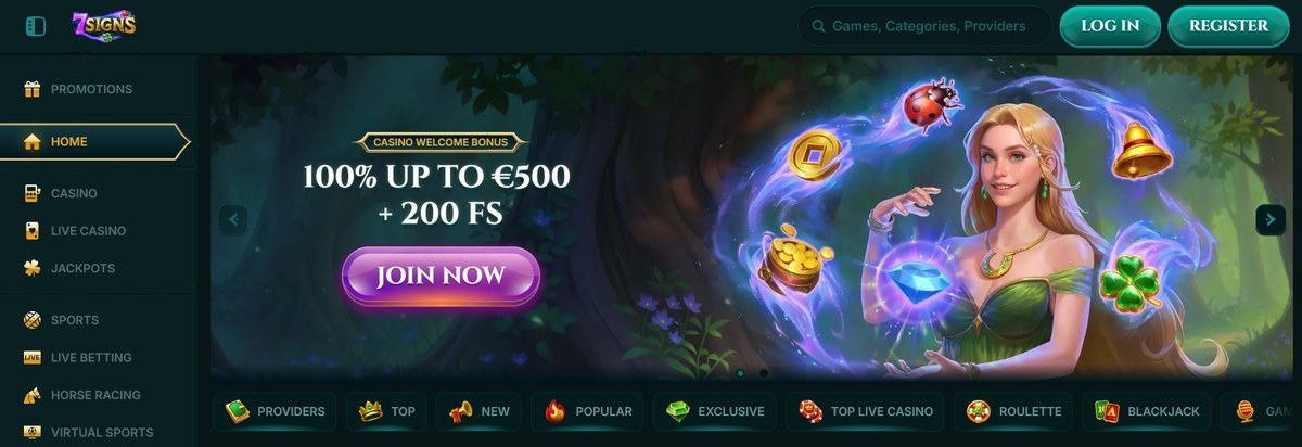 Screenshot of 7Signs Casino showing the EU Bonus Banner