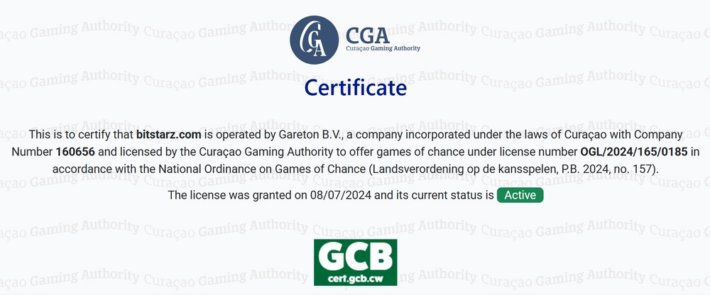 BitStarz Casino Curacao Licence Screenshot